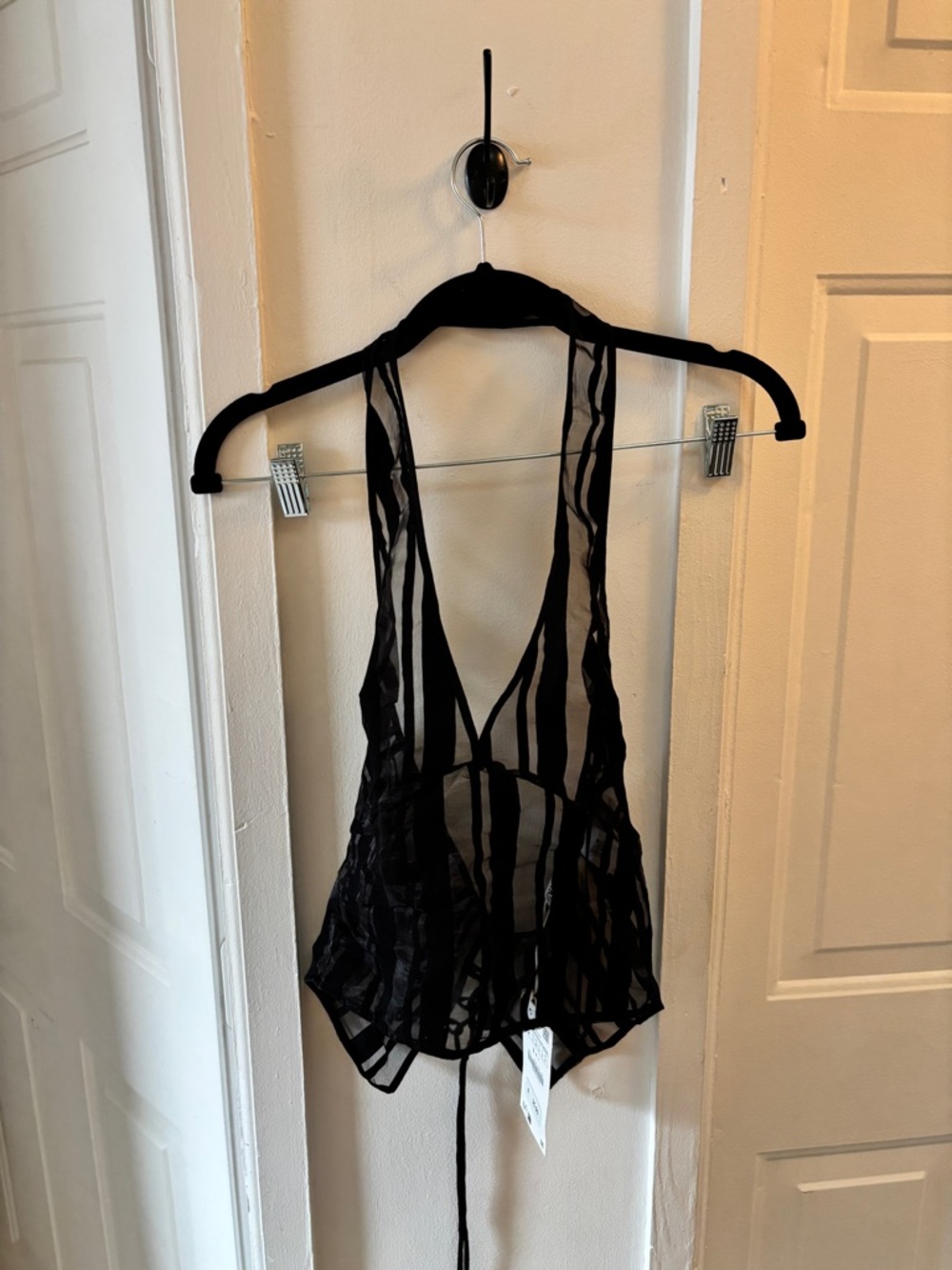 Zara Black Sheer Striped Plunge Camisole